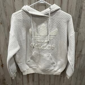 Adidas White Trefoil Spellout Zig Zag Chevron Texture Hoodie Womens Size XS